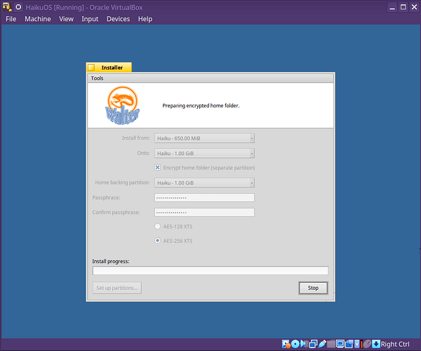 Haiku Encrypted Home Installer Encrypting