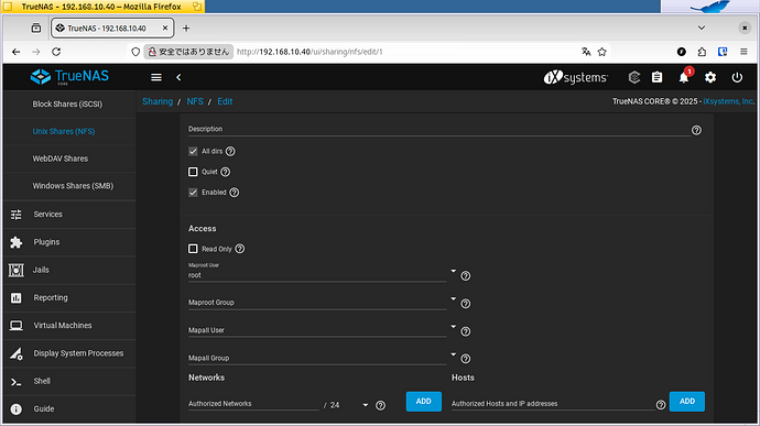 truenas NFS share settings