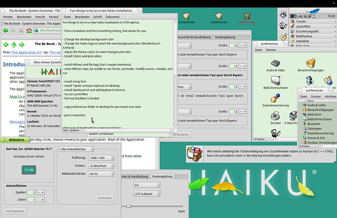 fun things to do on a new Haiku OS vm in UTM