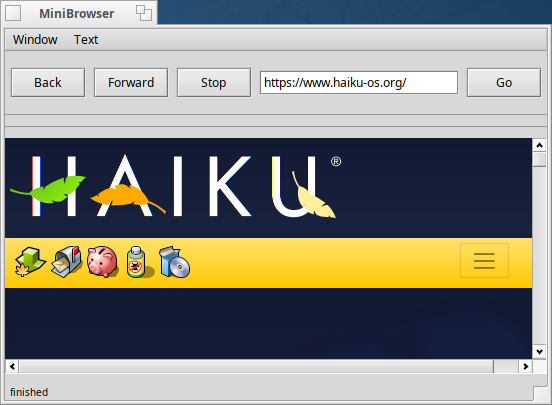 Haiku's website displayed in MiniBrowser